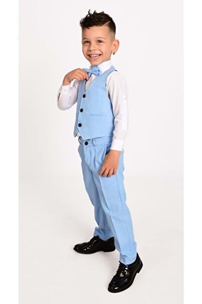 s.t. sebat tekstil Boy's 3 Button Vest, Shirt, Bow Tie, Brooch and Pants Special Day Suit