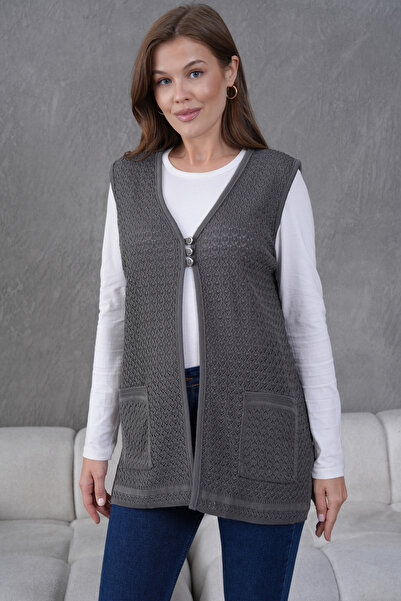 Lamierra Mercerized Woven - Mother Classic Vest with Three Buttons on the Front and Double Pockets
