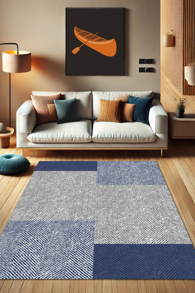 The Reef Design Goemetrik Dikdörtgen Desenli Halı Balıksırtı Kırçıllı Halı La...