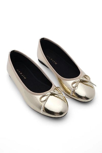 Marjin Damen Ballerinas mit runder Spitze, Adusa Gold Snake