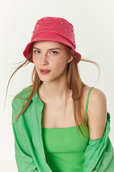 Saria Moda قبعة نسائية على شكل دلو فوشيا مرصعة بالأحجار