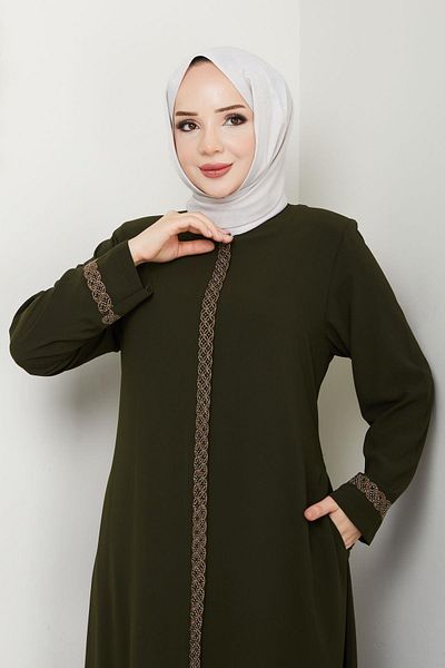 ESLEMNUR Casual Hajj and Umrah Embroidery and Stone Detailed Ferace