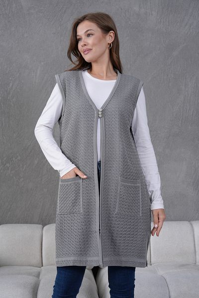 Lamierra Knitwear Openwork Mercerized Long Vest