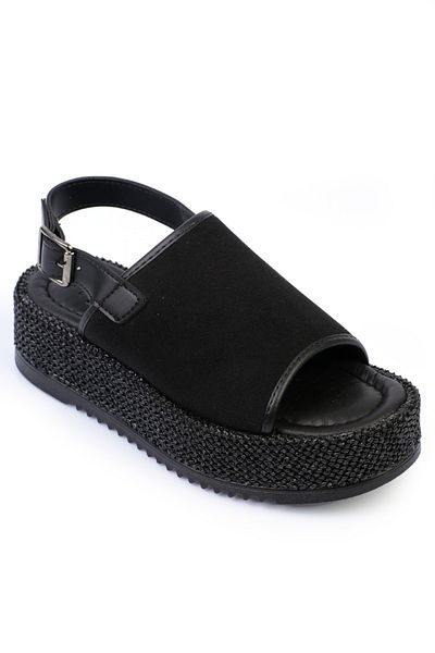Capone Outfitters Vena Straw Single Buckle Wedge Heeled Women's Sandals