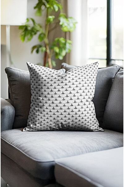 CANİLA Modern Gray Patterned Digital Printed Pillow Cover with Hidden Zipper