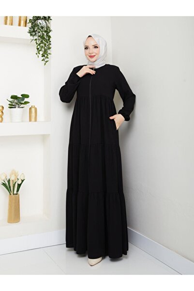 ESLEMNUR ÜÇ KATLI BÜZGÜ DETAYLI MEDİNE İPEĞİ FERACE