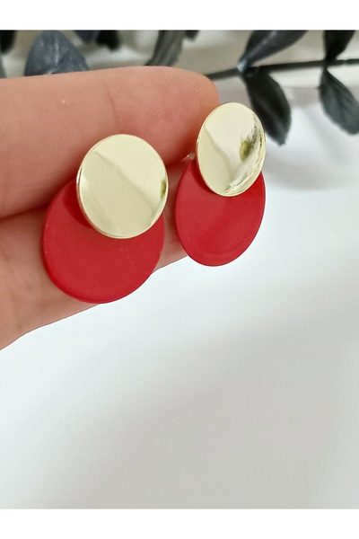 mos&more Gold Red Plate Small Women's Earrings