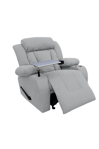 BACK COMFORT Linen Rocking Recliner Chair with Laptop Table & Cups Holder - Light Gray - ComfortNest PLUS