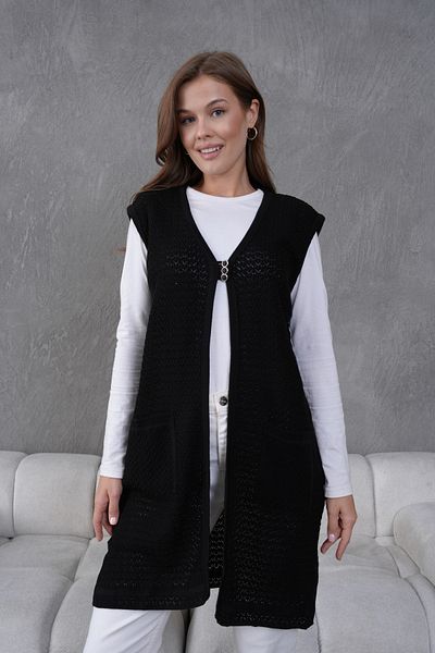 Lamierra Knitwear Openwork Mercerized Large Size Long Vest
