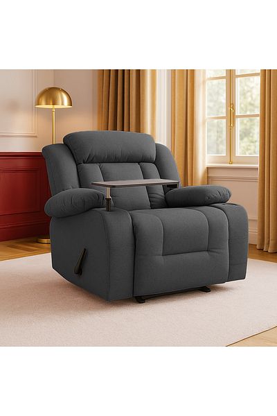 BACK COMFORT Linen Classic Recliner Chair with Laptop Table & Cups Holder - Dark Gray - ComfortNest PLUS