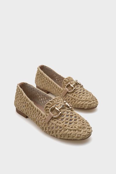 Capone Outfitters Mocasini de dama Tani din paie tricotat cu catarama metalica