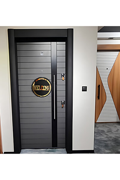 Numa Concept Welcome (HOŞGELDİNİZ) Kapı Süsü Siyah Mdf Üzeri Aynalı Gold Plek...
