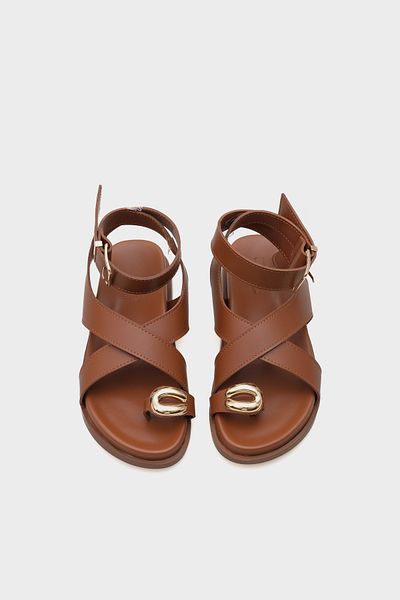 Capone Outfitters Sandale de damă Maribel Flip Flop cu curea la gleznă cu toc plat