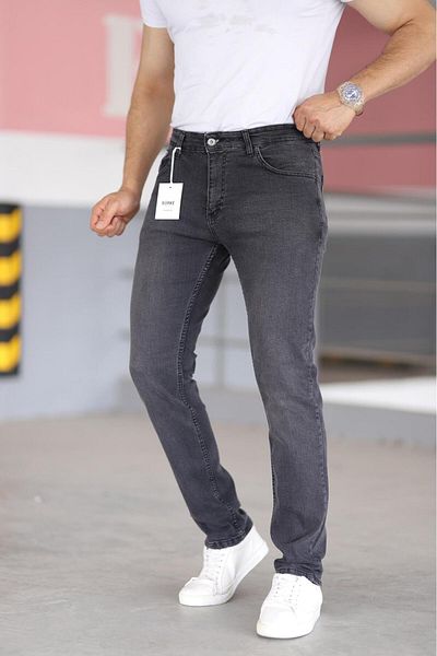 Bürke Bărbați Culoare Antracit Regular Fit Decoltare Confortabilă Flexibil Lycra Denim Jeans Pantaloni Demin