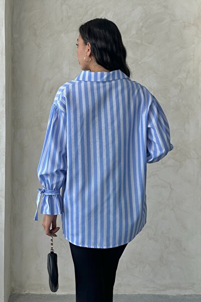 MD trend Γυναικείο πουκάμισο με ριγέ μανίκι με κορδόνια