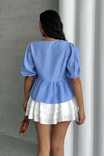 MD trend Bluză cu jumătate de mânecă în dungi pentru damă