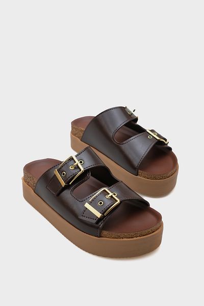 Capone Outfitters Margy Wedge Heeled Double Buckle Women's Comfort Slippers