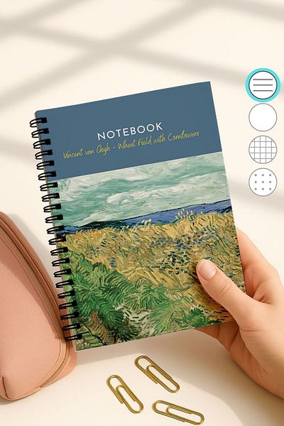 Eldesen Tasarım Van Gogh A5 Spiral Line School Notebook, 50 Sheets 100 Pages, Cardboard Cover Notepad, Flowers