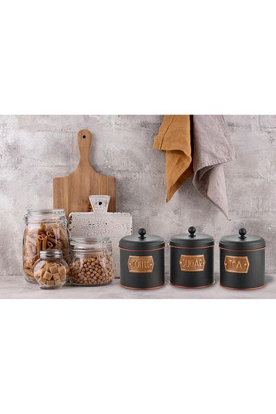Evdek 3-Piece Galvanized Black-copper Storage Container 17x13 Cm