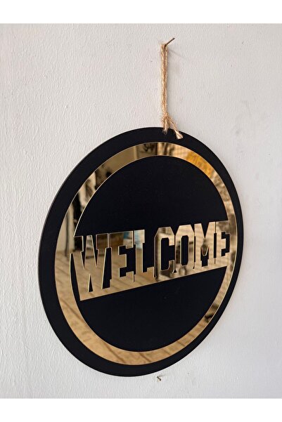 Numa Concept Kapı Süsü MDF & Gold Pleksi Welcome (Hoşgeldiniz) Yazılı Ev Ofis Ve İşyeri Kapısı İçin Kapı Dekoru | 30x30 Cm