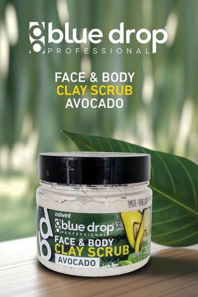 BLUE DROP Clay Face - Body Peeling Scrub, Cleansing Smoothing Circulation Accelerator, Avocado 480ml