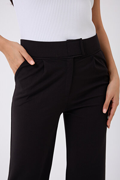 Crazy shee Kadın Likralı Cırt Kapama Siyah Palazzo Pantolon