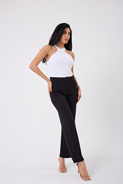 Crazy shee Kadın Likralı Cırt Kapama Siyah Palazzo Pantolon