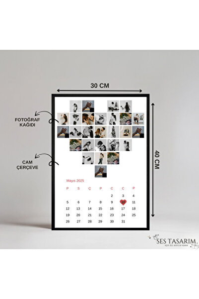 Sestasarmm Fotoğraflı Ve Tarihli Kalp Takvim Tablo, Çerçeve, Kişiye Özel, Hed...