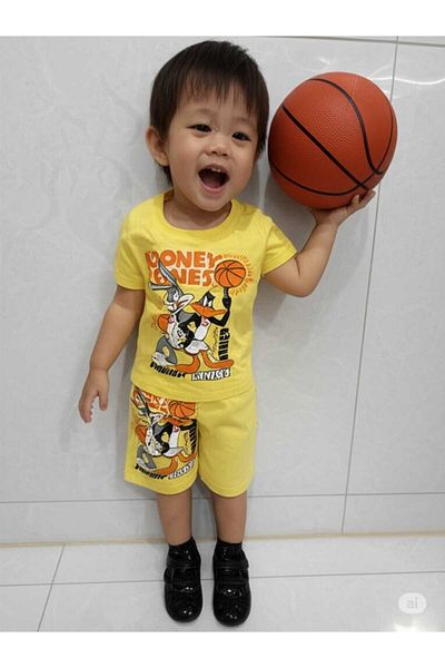 Store Yellow Rabbit Printed Boys' Summer Suit Thin Beach