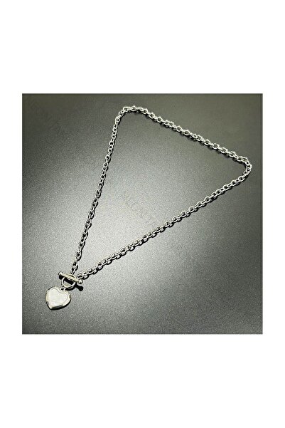 Neon Takı by Atalay قلادة، من الفولاذ المقاوم للصدأ غير القابل للتشوه، مفصلة بقلب لؤلؤي، لون فضي، موديل 237