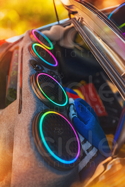 luciole 16 Cm Neon Pixel Led Midrange Hoparlör Kapağı – Sese Duyarlı, Rf Kumandalı, Argb Işık, 4'lü Set 12v