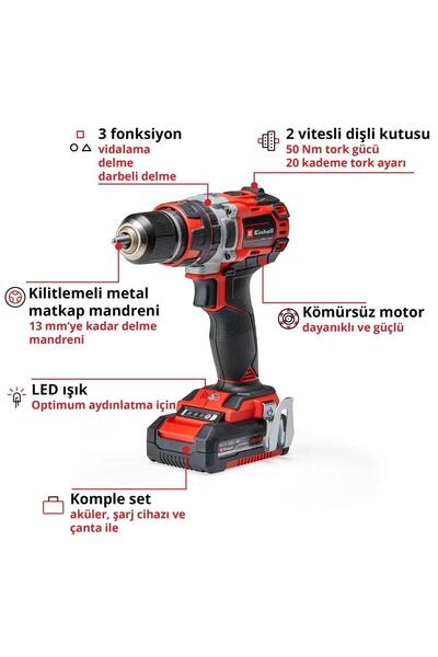 Einhell TP-CD 18/50 Li-i BL (2x2,0Ah) Çift Akülü Darbeli Vidalama - 4513940