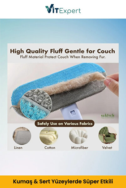 Vitexpert Yeni Nesil Çok Fonksiyonlu Kedi Köpek Tüyü Toplayıcı Koltuk Halı Kıl Tüy Alma & Temizleme Fırçası