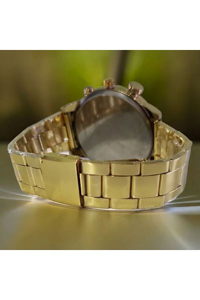 OEM Ceas barbatesc elegant, curea metalica aurie, mecanism quartz, display analog