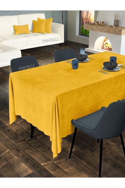 FAVOLLİ Kadife Dokulu Güneş Sarısı Masa Örtüsü