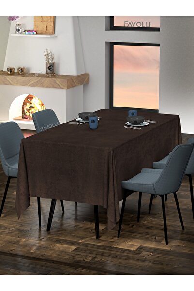 FAVOLLİ Kadife Dokulu Kahverengi Masa Örtüsü