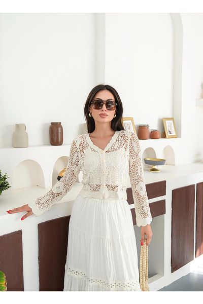 BLUE DAY'S Women's Crochet Cardigan Flower Pattern Bohemian Style