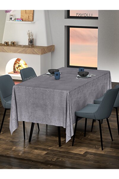 FAVOLLİ Velvet Textured Gray Color Tablecloth