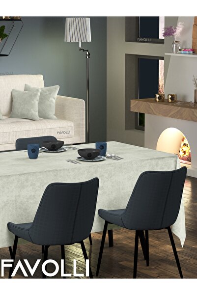 FAVOLLİ Velvet Textured Stone Color Tablecloth