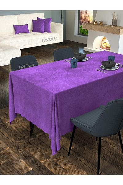 FAVOLLİ Velvet Textured Violet Purple Tablecloth