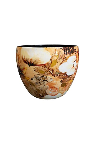 Genel Markalar Cotton Çiçek Desenli Metal Saksı Çap 21cm Yükseklik 16cm