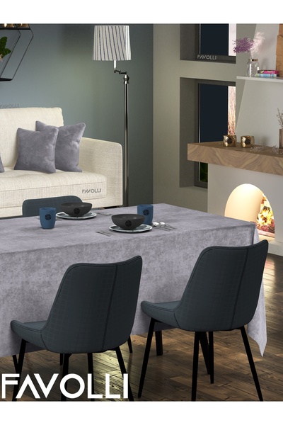 FAVOLLİ Velvet Textured Gray Color Tablecloth