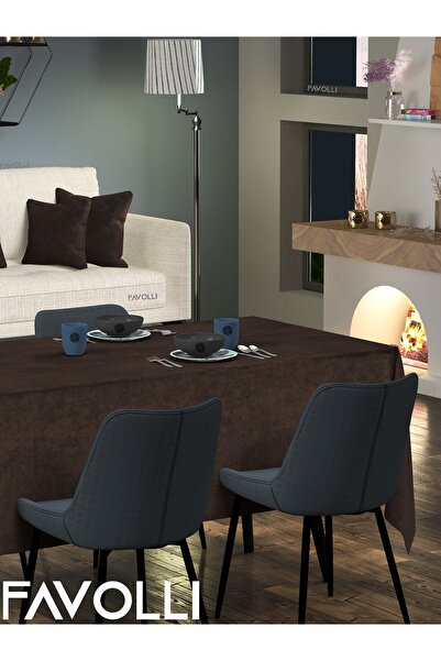 FAVOLLİ Kadife Dokulu Kahverengi Masa Örtüsü