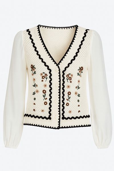 BLUE DAY'S Embroidered Retro Cardigan Bohemian Style