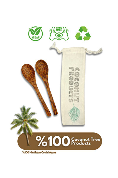 Coconut Products ملعقة خشبية 2 قطعة ملعقة وعاء