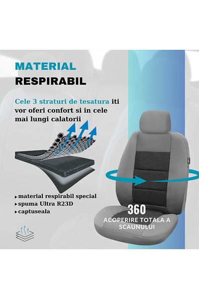 SMARTIC Car seat covers, Premium Lux, 11 pieces, airbag compatible, foldable, 3 layers of material