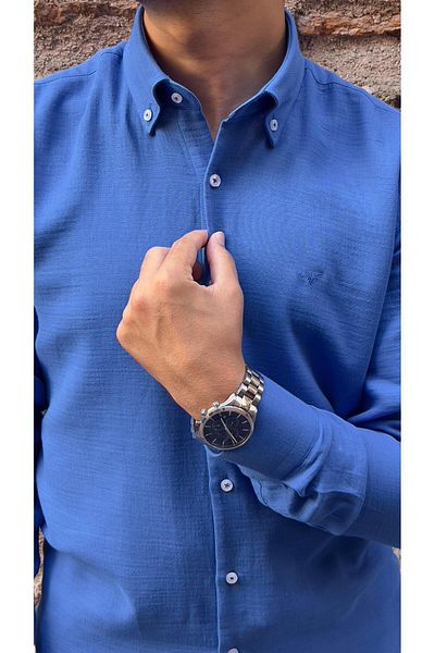 Fitmens Slim Fit Long Sleeve Muslin Cotton Comfortable Breathable Fabric with Collar Buttoned Bottom Gift Boxed Men's