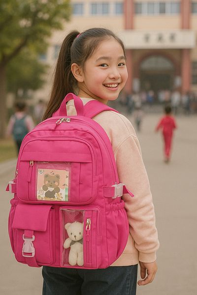 ÇANTA Rucsac de școală pentru fete fucsia cu accesorii în stil coreean Kawaii