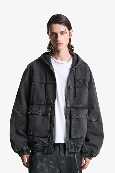 Bershka Yıkama efektli kapüşonlu ceket