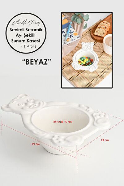 Anadolu Saray Beyaz Ayı Şeklinde Handmade Seramik Servis Sunum Kasesi ve Tabağı Servis Sunum İkramlık - 1 ADET